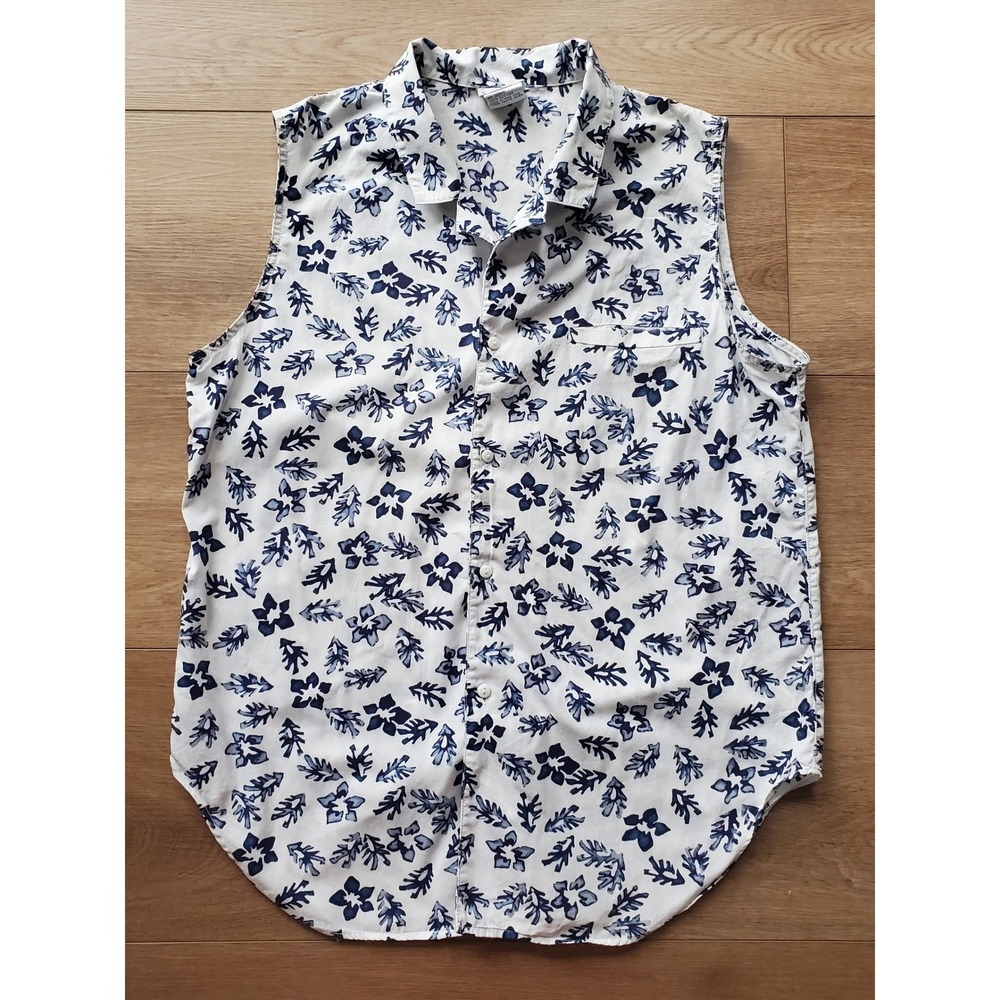 Calvin Klein Sport Womens Floral Cotton Sleeveless Button Down Shirt Top